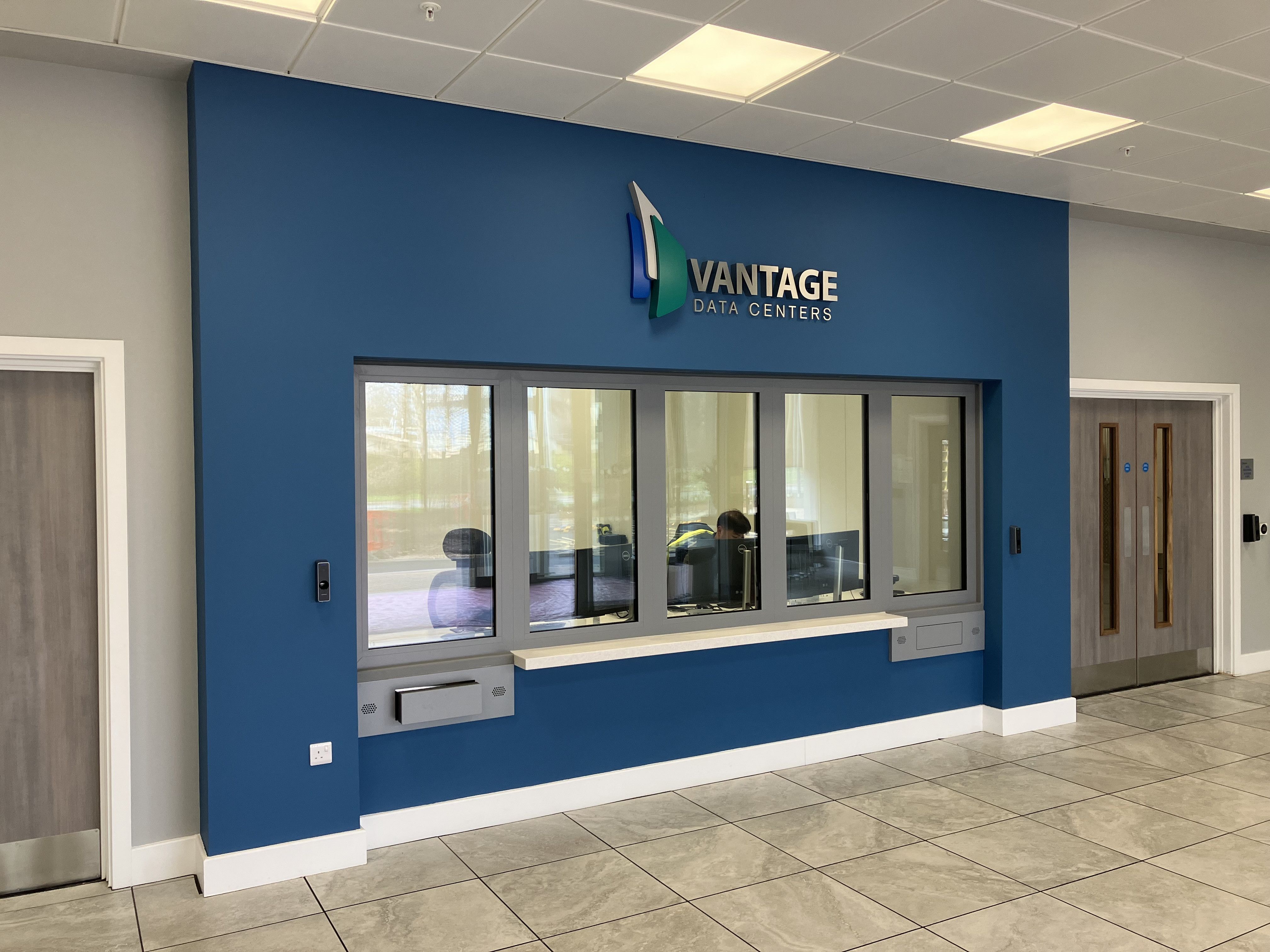 Vantage Data Centers internal signage and brand identity place making.